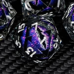 ARUOHHA DND Resin Dice Dragons Eye Dice Liquid Core Purple Sharp Edged Dice Set with Gift Box, Dungeons Polyhedral D and D Dice Set Compatible with D&D Role Playing Game D20 D12 D10 D8 D6