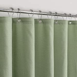 Sage Green Waterproof Textured Cloth Fabric Shower Curtain with 2 Magnets, Soft Hotel Quality Bubble Shower Curtain Liner, Light-Weight & Machine Washable, 72x78 inches