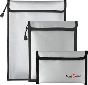 FunOwlet Fireproof Waterproof Document Bag – 3 Pack Fire and Water Resistant Zipper Storage Organizer & Money Safe Pouch Set for Important Papers, Cash, Passports, Jewelry & Electronics (Gray)