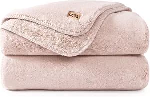 UGG Whitecap Fleece Throw Blanket, Soft Plush Throw for Bed or Chair, Luxury Bedroom Decor, Cozy Blankets, Machine Washable, Spring Decor, 50-inch x 70-inch, Pink Quartz