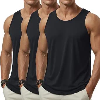 Cotrasen 3 Pack Men's Tank Top Cotton Moisture Wicking Sleeveless Shirts Summer Muscle Shirt Gym Workout Tank