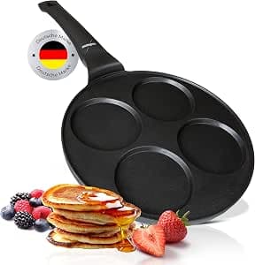 Pancake Fried Egg Pan Diameter 26 cm with [PowerShield] Coating Induction Ceran Gas Electric 4x Mould Maker Egg Pan for Pancakes Fried Egg Liwanz Poffertjes Blinis