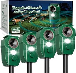 Solar Ultrasonic Animal Repellent with Motion Sensor & LED Lights – Waterproof Outdoor Deer Repellent Device for Yard, Garden & Lawn – Effective Against Cats, Coyotes, Raccoons & Dogs