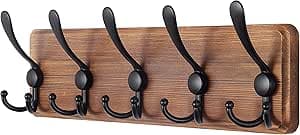 SKOLOO Rustic Wall Mounted Coat Rack: 16" Stud Spacing, Pine Real Wood Plank Wall Coat Rack with 5 Triple Hooks, Farmhouse Coat Hanger Wall Mount for Hanging Backpack Jacket Coat Hat