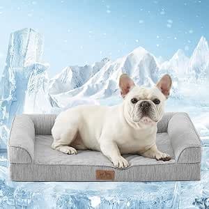 Cooling Dog Bed Mat,Orthopaedic XXL Dog Sofa Beds with Removable Washable Cover, Ergonomic Pet Couch with Egg Crate Foam & U-Shape Bolster- Waterproof Pet Pillow, Silver Grey, 122x81x19cm