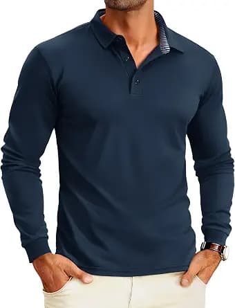 MAGCOMSEN Men's Polo Shirts Long Sleeve Performance Quick Dry Golf Shirt | Moisture Wicking, Breathable, Business Casual, Stylish, Lightweight, Collared Shirts