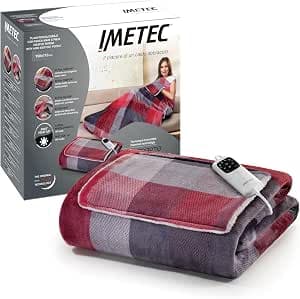 Imetec Adapto Velvet Tartan Heated Blanket + Pocket – Heated Blanket 150 x 110 cm – 6 Temperatures, Tartan Pattern, Velvet and Sherpa Touch, Anti-Overheating, Fast Heating, Machine Washable