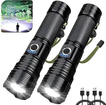 Rechargeable Flashlights High Lumens, 2Pack 99000 Lumen Super Bright LED Flashlight with 5 Modes & Waterproof, USB Fast Charging Handheld High Powered Flash Light for Home, Camping, Emerge∩cies