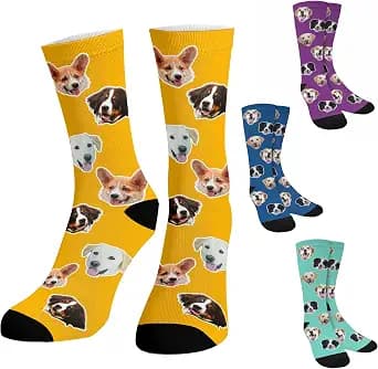 Artsadd Custom Face Socks for Women Men Cat Dog Lovers, Customized Unisex Funny Crew Sock Gifts
