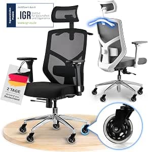 Ergonomic Office Chair [Test Winner] Scratch-Free Wheels Breathable Ergonomic Desk Chair Office Chair 150 kg Load Capacity Computer Chair Swivel Chair Home Office Chair Ergonomic