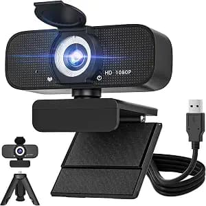 1080P Full HD Webcam with Built-in Microphone and Rotatable Tripod, Privacy Cover, for Desktop PC or Laptop Computer-Style1