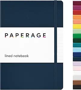 PAPERAGE Lined Journal Notebook, Hardcover Journal for Women & Men, 160 Pages, (5.6 in x 8 in), College Ruled Journaling Notebook for Work, School Supplies & Note Taking, (Navy)