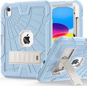 Sibeitu Case for iPad 11-Inch A16 2025 & 10th Generation 10.9 Inch 2022, Shockproof Rugged iPad 10 Case with Built-in Pencil Holder & Stand, Hard 10th Gen iPad 10.9 inch Cover for Kids Boys, Sky Blue