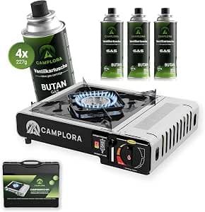 CAMPLORA Gas Stove for MFS-1a Cartridges Including Carry Case with Piezo Ignition - Camping Stove 2.2 kW - Includes Safety Shut-Off