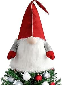 D-FantiX Gnome Christmas Tree Topper, 25 Inch Large Red Hat Swedish Tomte Gnome Christmas Ornaments Santa Gnomes Plush Scandinavian Christmas Decorations Holiday Home Décor