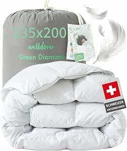 Welldora Comfort Duvet 135 x 200 cm, 100% Extra Soft Feathers and Down, Specialist Tested, Oeko-Tex, Allergy Sufferers, RDS Certified for Animal Welfare, All Year Round Feather Duvet, 135 x 200 cm
