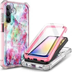 Compatible with Samsung Galaxy A15-5G Phone Case Marble Fantasy | Full-Body Protective Shockproof Bumper Cover with Tempered Glass Screen Protector, 12FT Military Grade Drop Tested