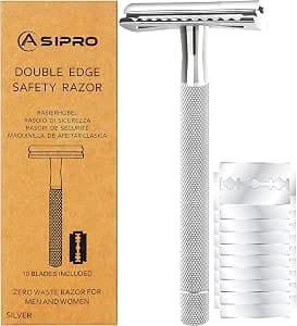 Safety Razor for Men & Women with 10 Double Edge Rаzor Blades Single Blade Razor Men Long Handle Double Edge Razоr Rasoir de Sécurité avec 10 Lame Rasoir Reusable Razоr Classic Shaving Rаzor