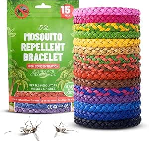 Mosquito Repellent Bracelet 15 Pack, Insect Repellent Bracelet - 300 Hours Insect Repellent Protection, Deet-Free, Mosquito Bands, Adjustable Bands for Adults & Kids