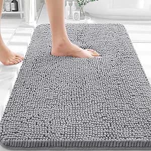 OLANLY Bathroom Rugs 30x20, Extra Soft Absorbent Chenille Bath Rugs, Rubber Backing Quick Dry, Machine Washable Bath Mats for Bathroom Floor, Tub and Shower, Home Decor Accessories, Grey