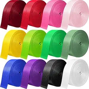 Nylon Webbing 1 Inch 1.5 Inch, 12 Rolls Webbing Strap for Bags, Pets, Climbing Outdoors Indoors Crafting DIY