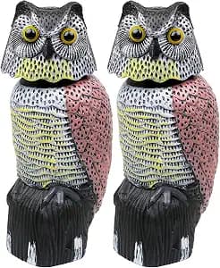 Owl Decoys To Scare Birds Away Scarecrow Fake Owl Rotating Head 12", 2Pk