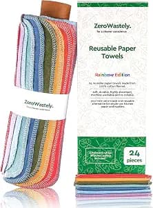 Reusable Paper Towels - Value Pack of 24 Paperless Paper Towels! - 100% Cotton, Super Soft, Absorbent, Washable and Made To Last