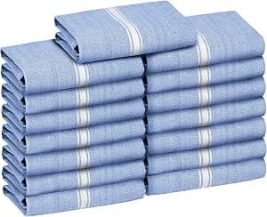 Zeppoli Classic Kitchen Towels - 15 Pack 100% Natural Cotton Towel Set, Reusable Wash Cloths, Absorbent Dish Towels, Machine Washable Hand Towels, Kitchen Essentials - 14” by 25” - Blue Base