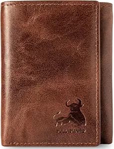 BULL GUARD Best Leather Men's RFID Trifold Wallet With ID Great Outdoor Wallet