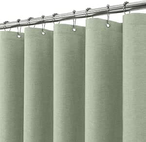 Linen Textured Shower Curtain with Stainless Steel Hooks - 230 GSM Heavy Duty Fabric Bath Curtains, Hotel Luxury Quality, Water Resistant, Machine Washable, Weighted Hem, 72 x 72 Inches (Sage Green)
