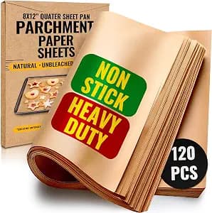 Quarter Sheet Pans 8x12 Inch Pack of 120 Parchment Paper Baking Sheets by Baker’s Signature | Precut Silicone Coated & Unbleached – Will Not Curl or Burn – Non-Toxic & Comes in Convenient Packaging