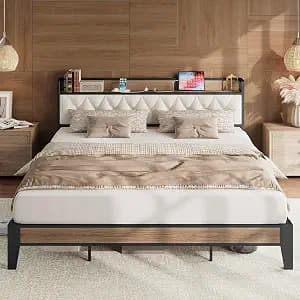 ANCTOR California King Bed Frame with Charging Storage Headboard