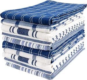 KAF Home Assorted Flat Kitchen Towels - Set of 10, 18 x 28 Inch (Navy)