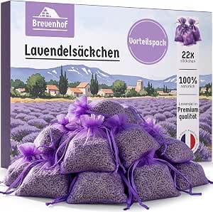 22 x Lavender Scented Bags - Moth Protection for Wardrobe for Clothes Moths - Real Lavender Dried 100% Natural - Lavender Bags for Wardrobe, Car, Room and Laundry