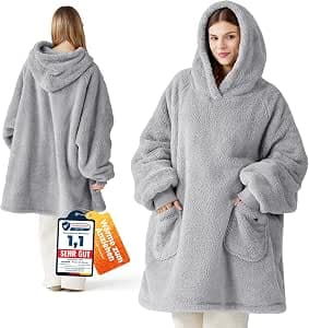 BEDSURE Blanket with Sleeves, Pullover, Grey, Sweatshirt Blanket, Hoodie, Cuddly Blanket with Sleeves, Adult Sleeve Blanket, Soft Warm, Full Body TV Blanket