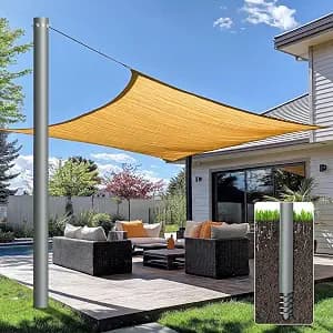 Shade Sail Poles, Heavy Duty Sun Shade Poles, Screw in Poles for Sun Shades Outdoor, 12 Ft Sun Shade Sail Poles with D-Clamps, 2.28" Sun Shade Pole Kit for Ground Soil Backyard