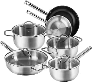 Karcher Jovita 10 Piece Stainless Steel Cookware Set with Glass Lid Induction Cookware Pan Pan Saucepan Set