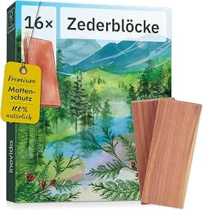 Cedarwood Moth Repellent for Wardrobe : 16 Cedar Wood Fragrance Blocks as Wardrobe Moth Repellent and Natural Wardrobe Fragrance - Wardrobe Fragrance Freshener - Cedarwood by Inovida