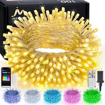 JMEXSUSS 100 LED Color Changing String Lights, 33ft String Lights Indoor with Remote & APP, Clear Wire Smart Twinkle Christmas Light Plug in for Daily Easter Independence Day Halloween Xmas