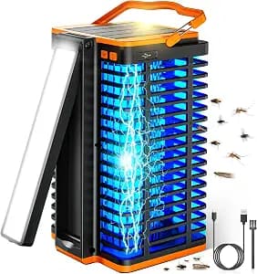Solar Bug Zapper Outdoor, Rechargeable Mosquito Trap, Mosquito Zapper Indoor with Reading Lamp, 4200V Flying Insect Killer with 4000mAh Battery for Home