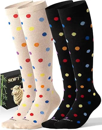Elastic Merino Wool Compression Socks for Women & Men 15-20mmHg - Knee High Wool Socks, Smooth Suport, Wide Calf Fit