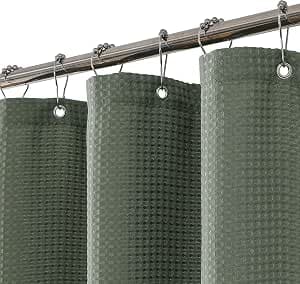 FY&XZH Heavy-Duty Waffle Weave Shower Curtain with Stainless Steel Hooks, Thick Fabric for Bathroom, Hotel, Spa & Salon-36 W x 72" H (Green)