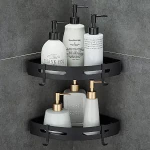 Hoomtaook Adhesive Corner Shelf Bathroom Shower Caddy Organizer for Kitchen Toilet No Drilling 2-Tier Bathroom Corner Shelves Shower Caddies