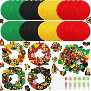 472 Pcs Black History Month Craft Kits Black History DIY Wreath Craft African American Arts Decoration Wreath with Heart Candle Drum Sticker for Home Indoor Outdoor Party Favor