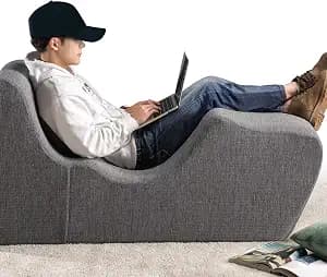 Zinus Lotus Zero Gravity Chaise Lounger, Foam Recliner for Living Room, Ergonomic Positioning for Better Relaxation, Pillow Included, No Assembly, Dark Grey