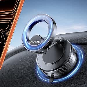 Miracase 2026 for MagSafe Car Mount: [Ultra-Strong Vacuum Suction + Reinforced Gel] 360° Rotatable Dash-Mounted Holder, Car Phone Holder for All Phone Models