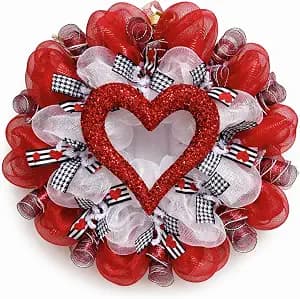 Luxury Handmade Valentine's Day Deco Mesh Wreath – “Glittering Red Heart” Front Door Decor, 24" or 28"