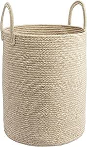 Woven Cotton Rope Laundry basket-15”X20” Laundry Hamper-Rope Storage Basket for Dirty Clothes, Toys and Blankets Perfect for Bathroom, Baby nursery and Living Room Storage (oatmeal)