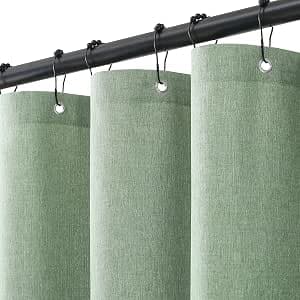 Decorelia Faux Linen Waterproof Shower Curtains for Bathroom, Heavy Duty Farmhouse Decorative Polyester Fabric Washable Cloth Hotel Quality Luxury Shower Curtain with Hooks, Sage Green, 72x72 Inch